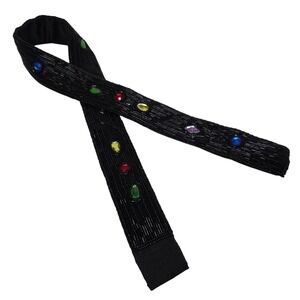 Michelle Stuart Vintage Black Beaded Embellished Gemstone Belt ML‎ Golden Girls